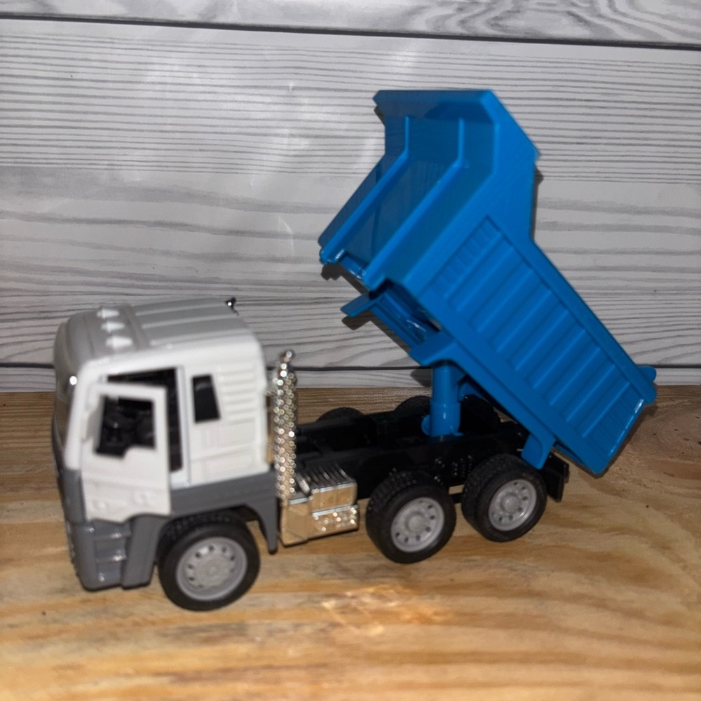 Blue and White Toy Dump Truck